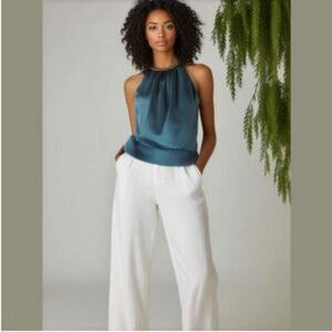 2/80🥬NWT Ricki's Halter Top Crepe embellished beaded Collar Dark Teal Jeweltone